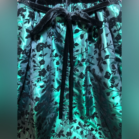 Good Lad Green Velvet Beaded Lace Party Dress Long Sleeve Empire Waist Fancy - Picture 4 of 6